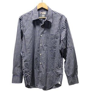 J Crew by Thomas Mason Shirt Mens M 15 x 15.5 Navy White Gingham Long Sleeves
